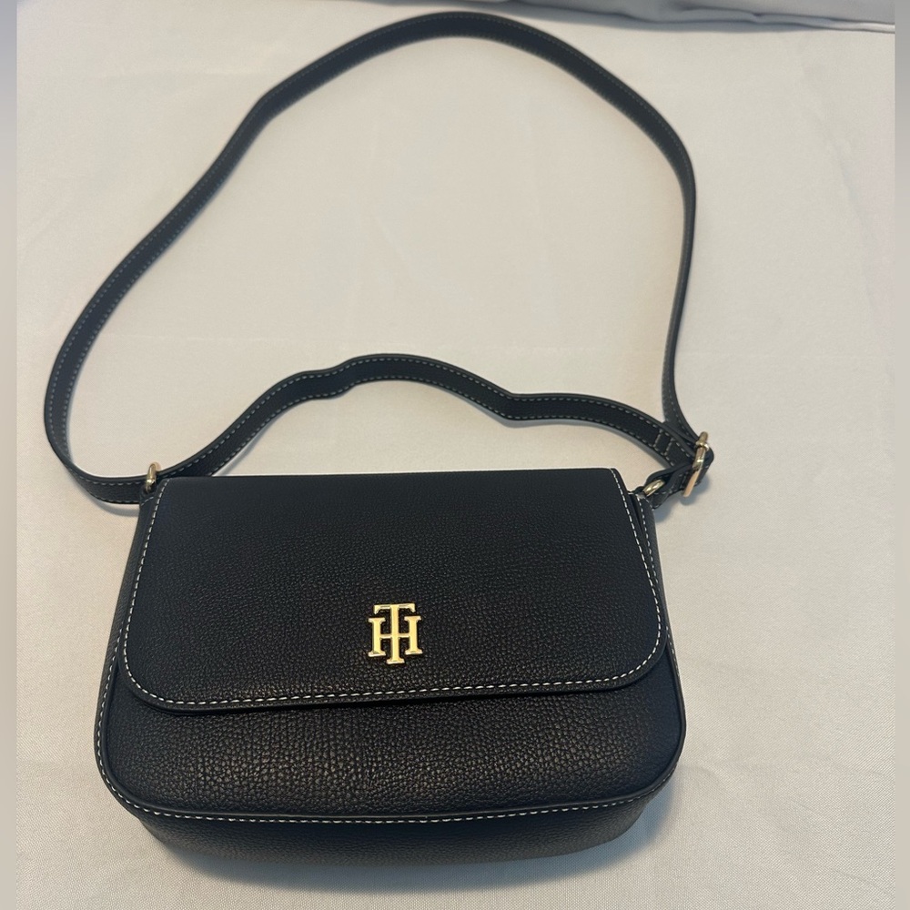 Tommy Hilfiger Black Crossbody Bag with Gold Accents